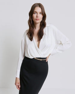 DRAPED BLOUSE WITH A V NECKLINE