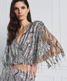 WRAP TOP WITH SEQUIN FRINGES