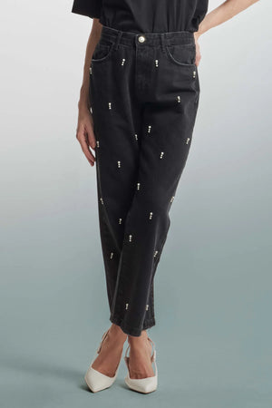 JEANS DECORATED WITH BEADED DETAILS - JEANS MARIE