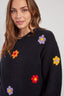 FINE KNIT SWEATER WITH CALENDULA EMBROIDERED FLOWERS