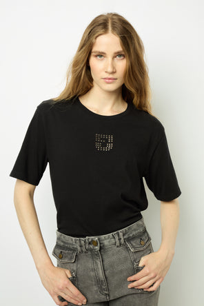 SHORT SLEEVE T-SHIRT WITH STUDDED LOGO - ANOUCHE