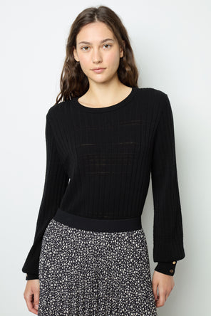 FINE-RIBBED BLACK SWEATER - JEANNE